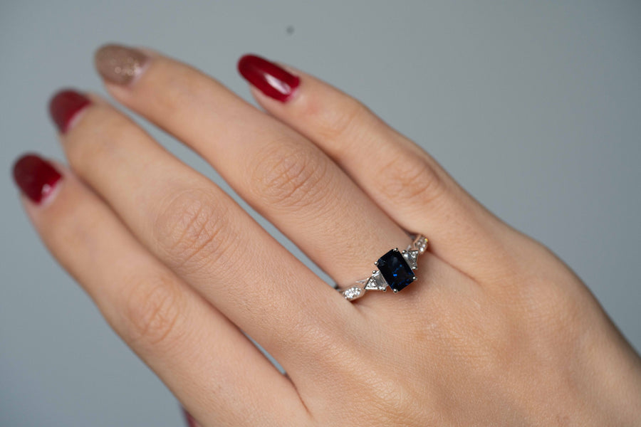 Brielle 14K White Gold Emerald-Cut Blue Sapphire Ring