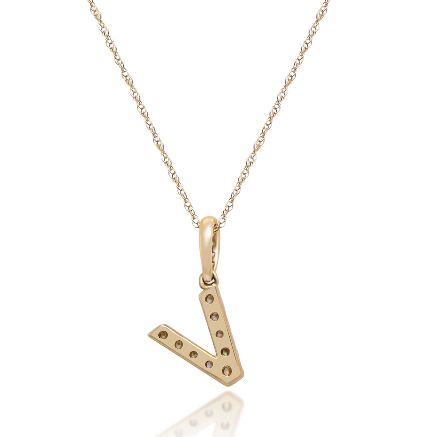 V Paisley 10K Yellow Gold Round-Cut White Diamond Pendant