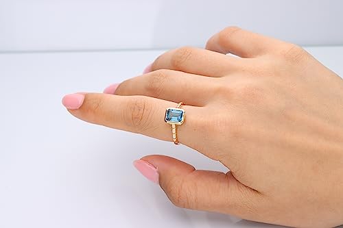 Ainoi 10K Yellow Gold Free Emerald-Cut Brazilian London Blue Topaz Ring