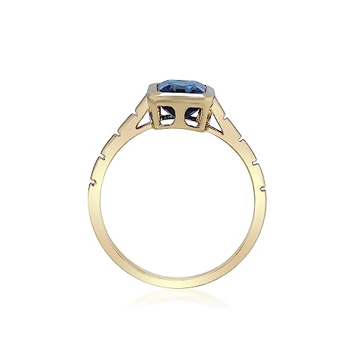 Ainoi 10K Yellow Gold Free Emerald-Cut Brazilian London Blue Topaz Ring