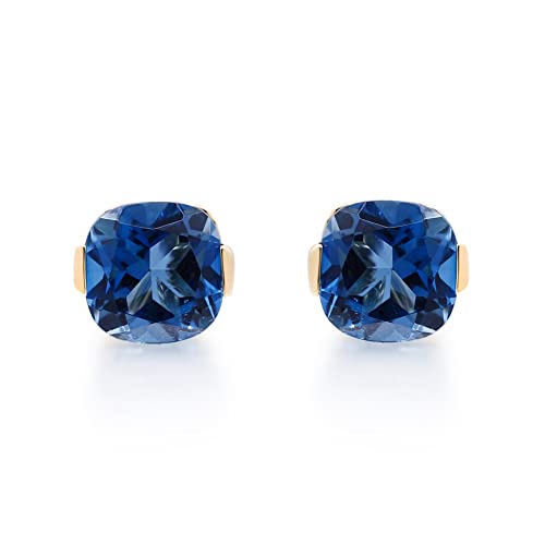 Emma 10K Yellow Gold Cushion-Cut Brazilian London Blue Topaz Earrings