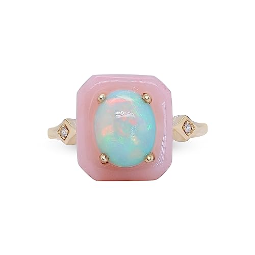 Adeline 14K Yellow Gold Oval-Cut Natural Pink Opal and Ethiopian Opal Ring