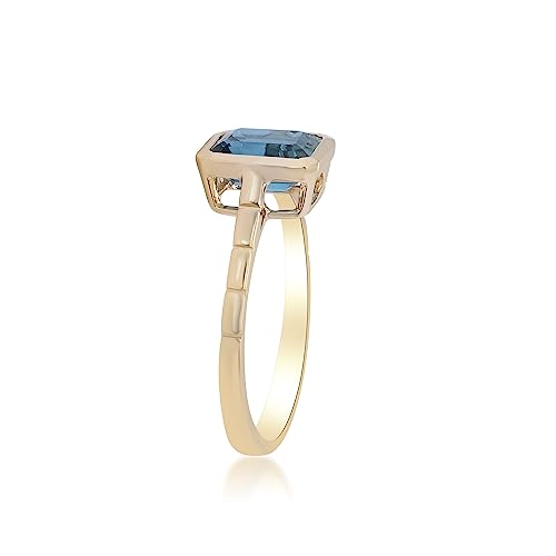 Ainoi 10K Yellow Gold Free Emerald-Cut Brazilian London Blue Topaz Ring