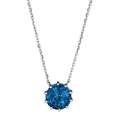 Valeria 10K White Gold Round-Cut Brazilian London Blue Topaz Necklace