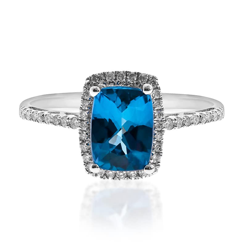 Alba 14K White Gold Cushion-Cut Brazilian London Blue Topaz Ring