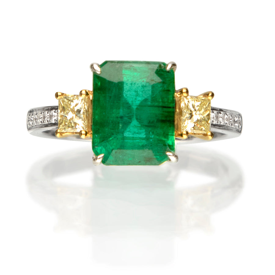 Enchanting Elegance 18K Two-Tone Gold Emerald-Cut Emerald Ring