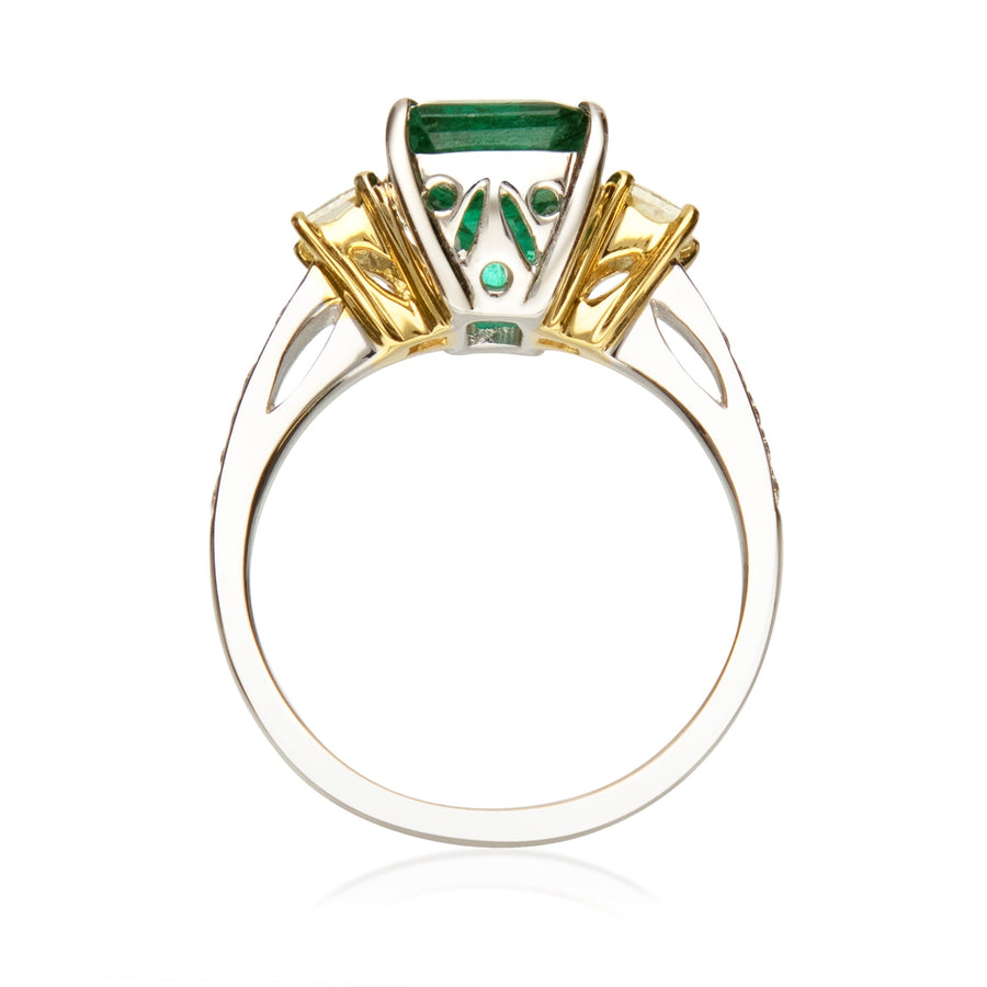 Enchanting Elegance 18K Two-Tone Gold Emerald-Cut Emerald Ring