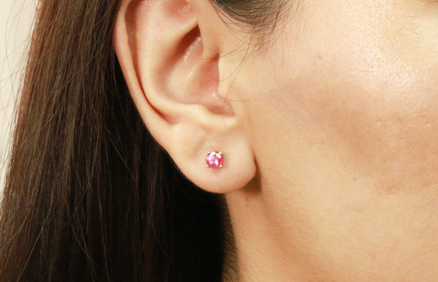 Penelope 14K Yellow Gold Round-Cut Pink Tourmaline Earring