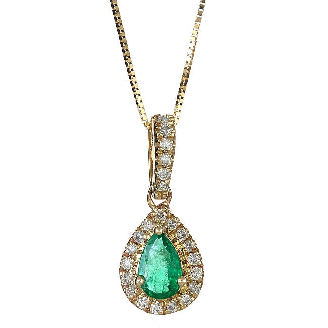 Andi 10K Yellow Gold Pear-Cut Natural Zambian Emerald Pendant