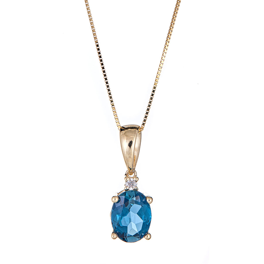 Emilia 10K Yellow Gold Oval-Cut Brazilian London Blue Topaz Pendant