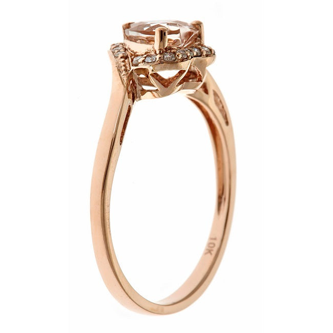 Jenny 10K Rose Gold Heart-Shaped  Morganite Ring with White Diamond Halo