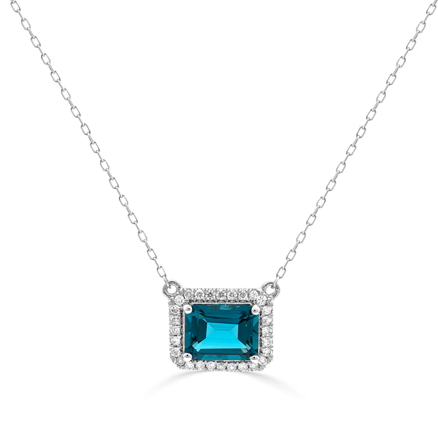 Clara 14K White Gold Emerald-Cut Brazilian London Blue Topaz Pendant