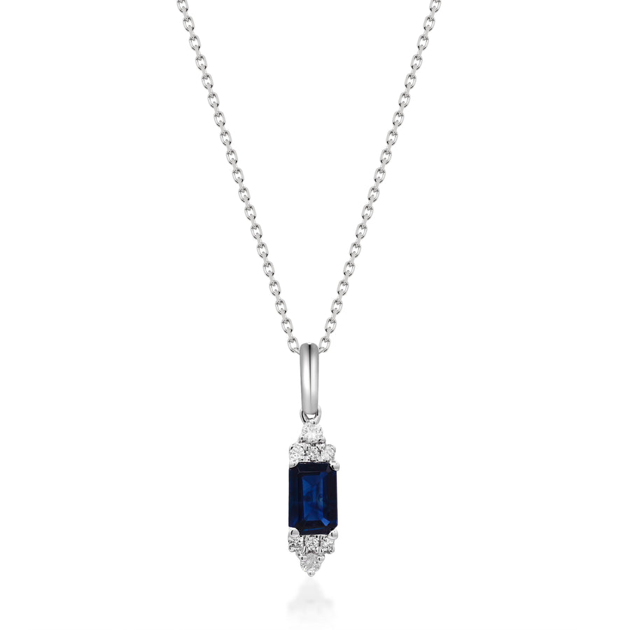 Amelia 10K White Gold Emerald-Cut Ceylon Blue Sapphire Pendant