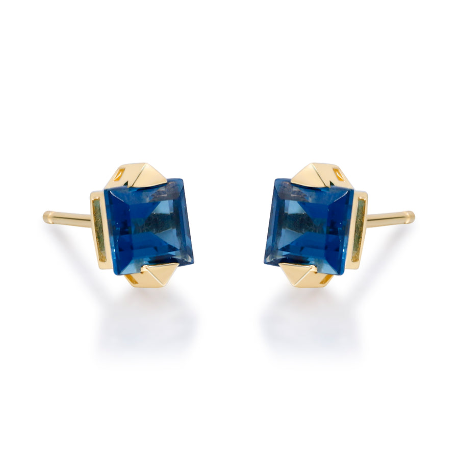 Audrey 10K Yellow Gold Square-Cut Brazilian London Blue Topaz Earrings