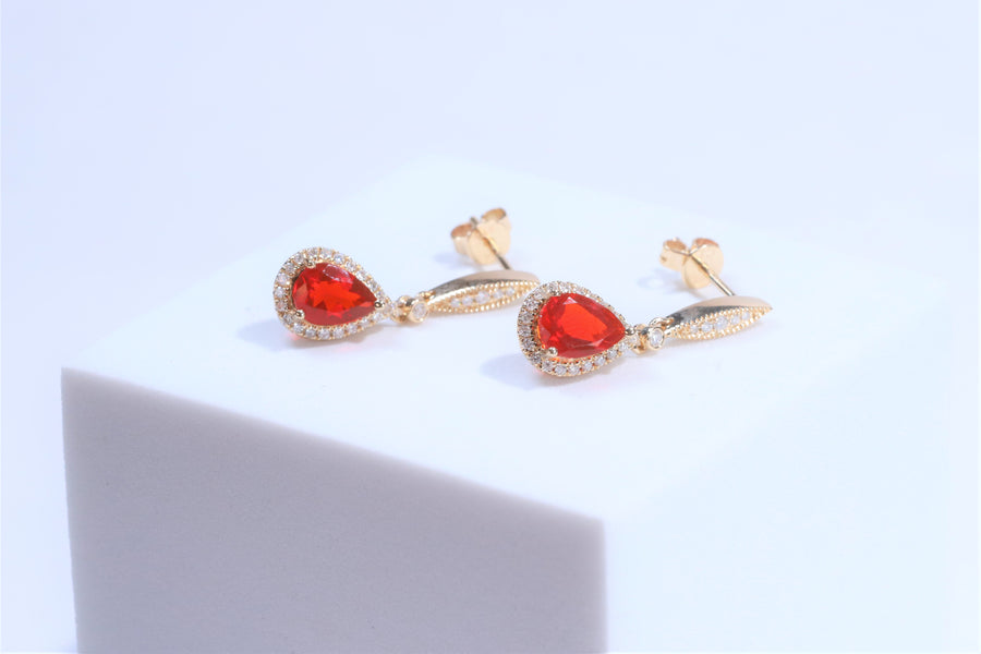 Kennedy 14K Yellow Gold Pear-Cut Mexican Fire Opal Earring