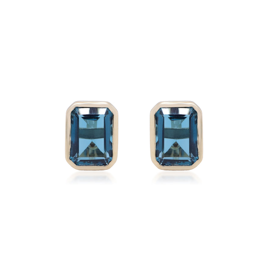 Lucy 10K Yellow Gold Emerald-Cut Brazilian London Blue Topaz Earrings