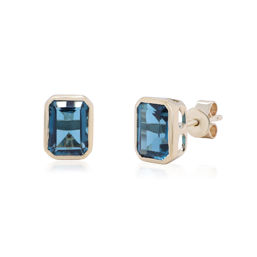 Lucy 10K Yellow Gold Emerald-Cut Brazilian London Blue Topaz Earrings