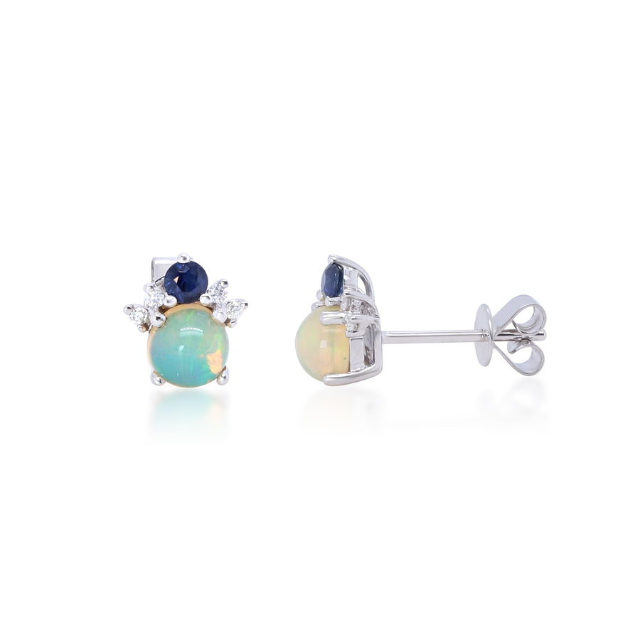 Alexander 10K White Gold Round-Cut Natural African Opal Earring