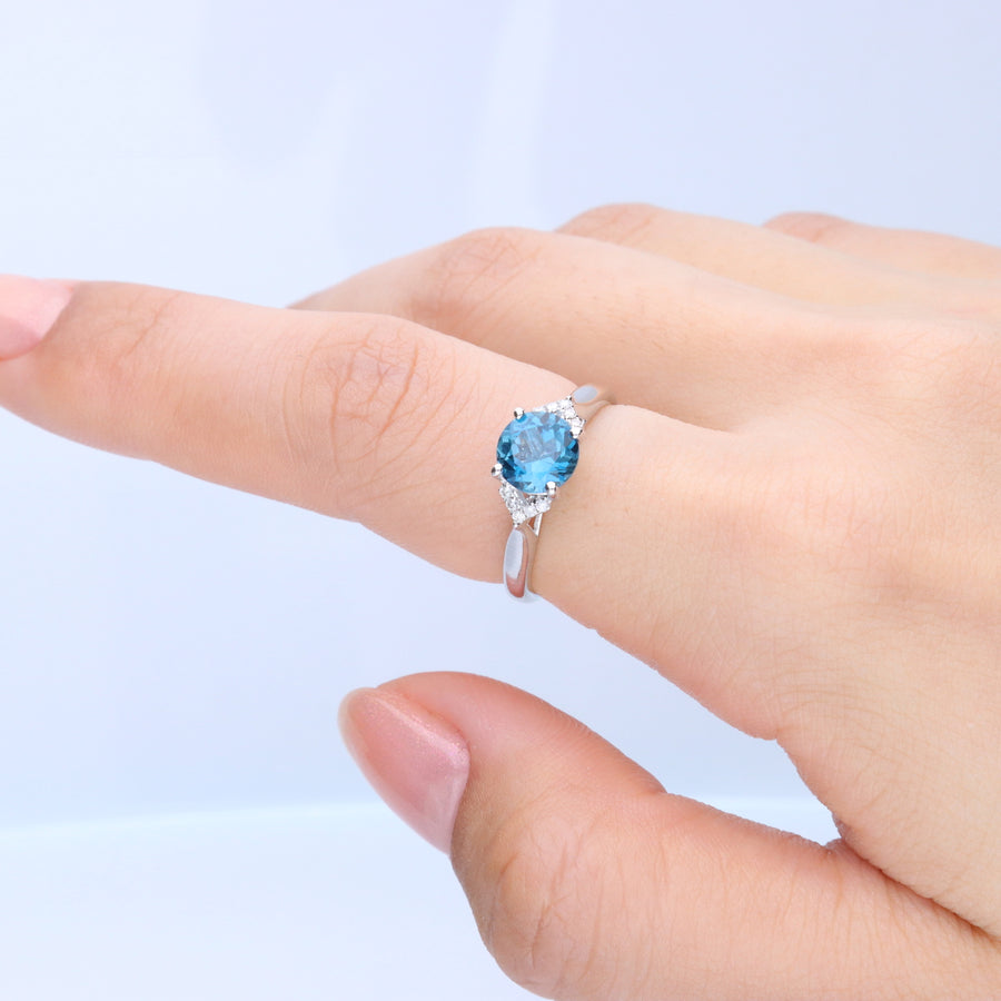 Elise 10K White Gold Round-Cut Brazilian London Blue Topaz Ring