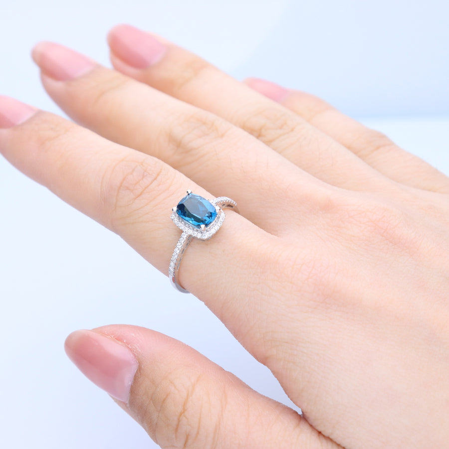 Alba 14K White Gold Cushion-Cut Brazilian London Blue Topaz Ring