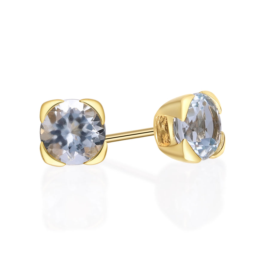 Round-Cut 10K Yellow Gold Round-Cut Brazilian Aquamarine Earring