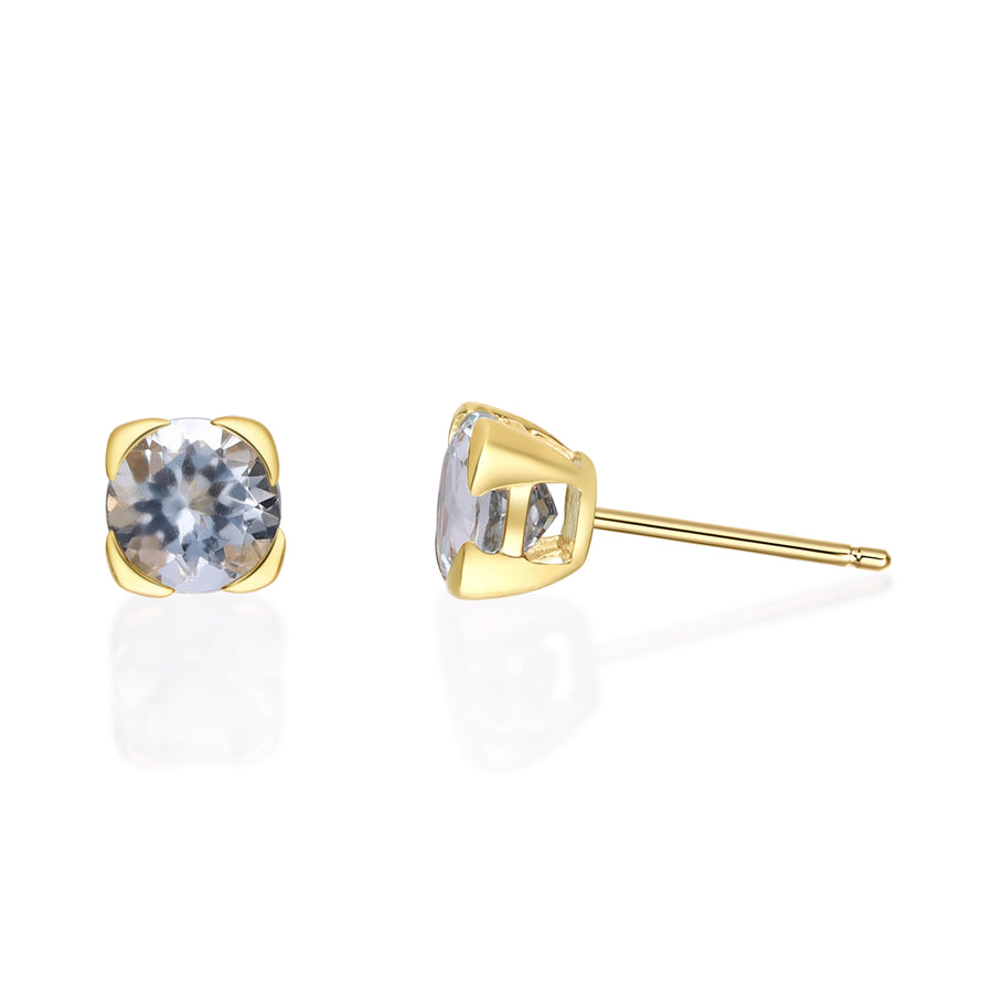 Round-Cut 10K Yellow Gold Round-Cut Brazilian Aquamarine Earring