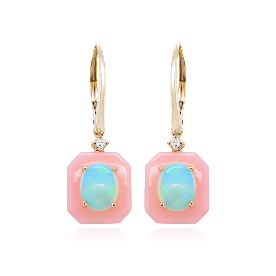 Ethiopian Opal and Pink Opal Halo Earrings with Diamond Accents