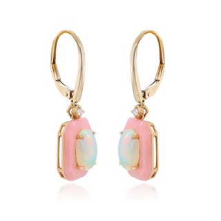 Ethiopian Opal and Pink Opal Halo Earrings with Diamond Accents