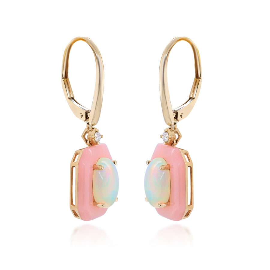 Ethiopian Opal and Pink Opal Halo Earrings with Diamond Accents