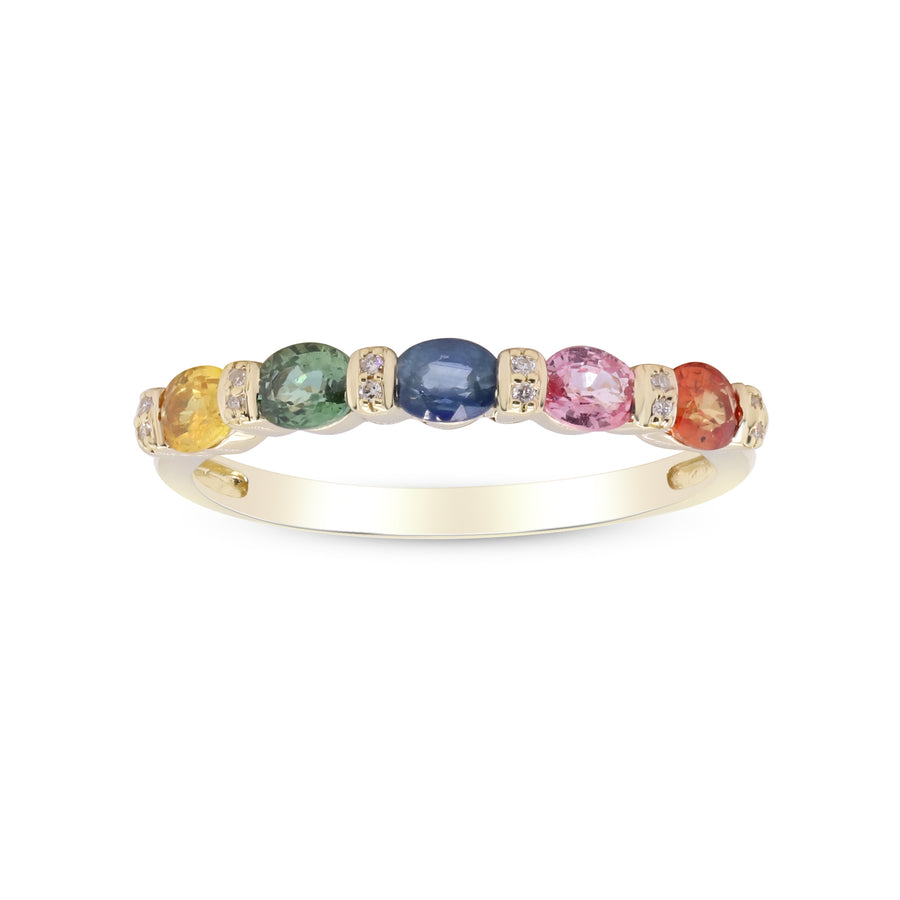 Royalty 10K Yellow Gold Oval-Cut Multi Sapphire Ring