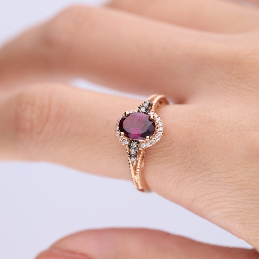 Harper 10K Rose Gold Oval-Cut Rhodolite Ring