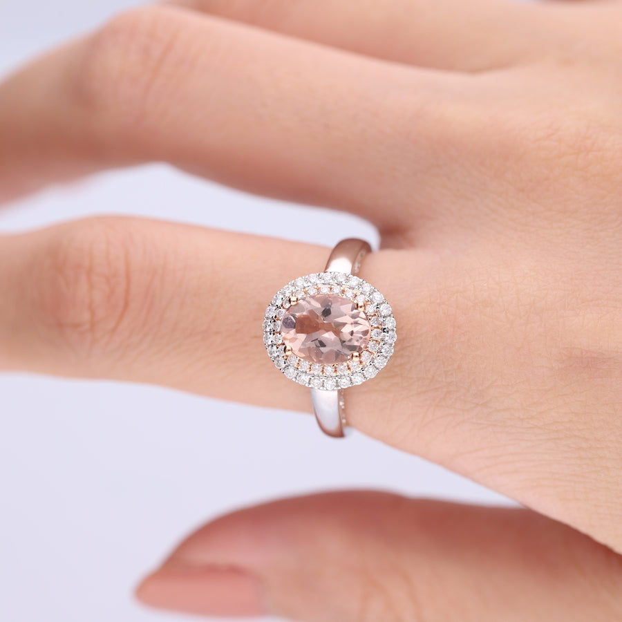 Daisy 14K Two Tone Gold Oval-Cut Madagascar Morganite Ring