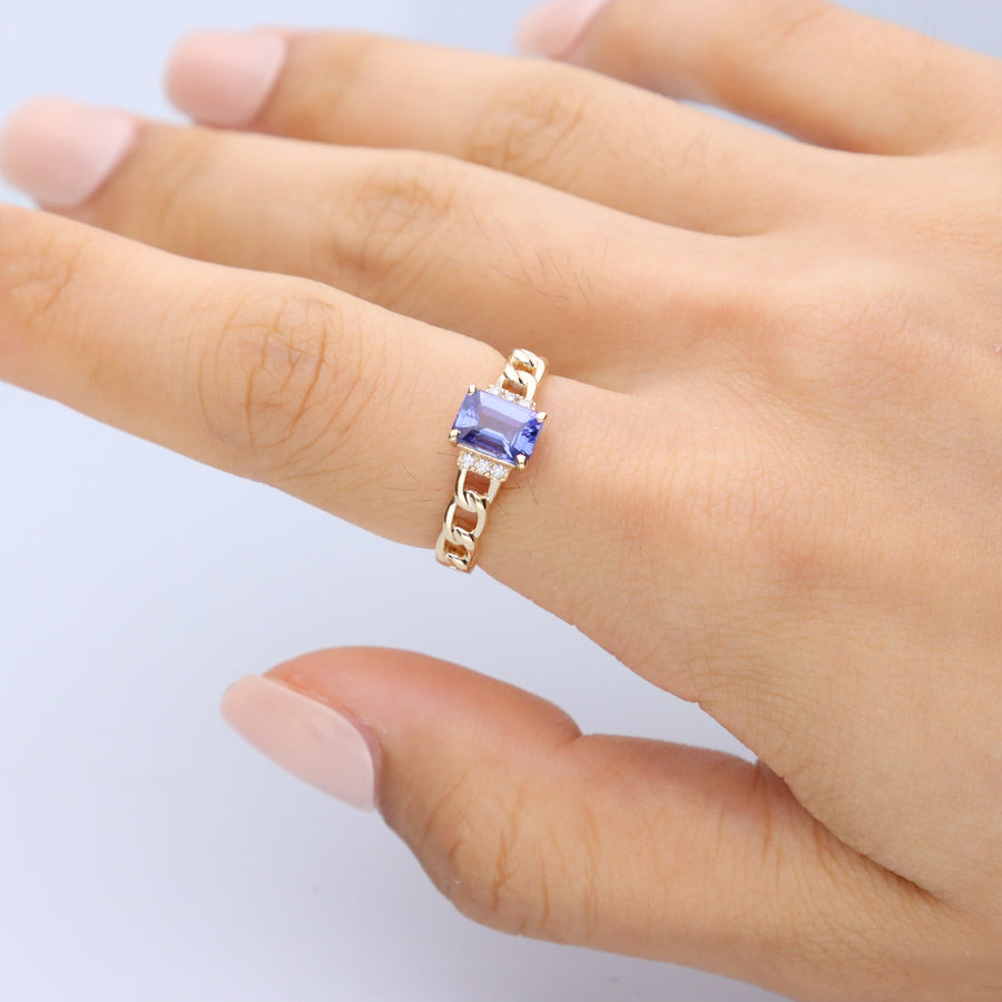 Abby 14K Yellow Gold Emerald-Cut Tanzanite Ring