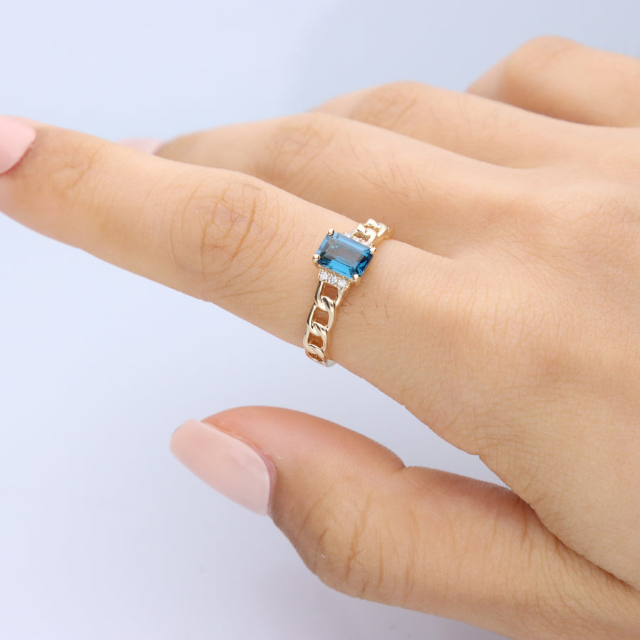 Abby 14K Yellow Gold Emerald-Cut London Blue Topaz Ring