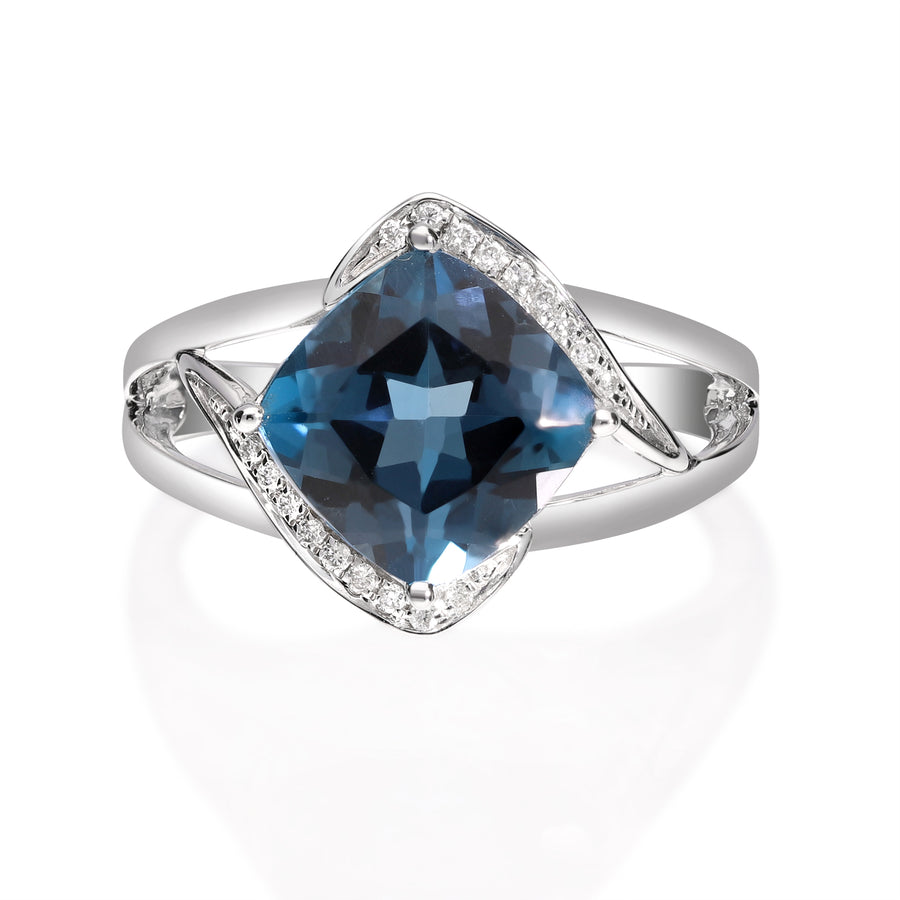 Isabella 10K White Gold Cushion-Cut London Blue Topaz Ring