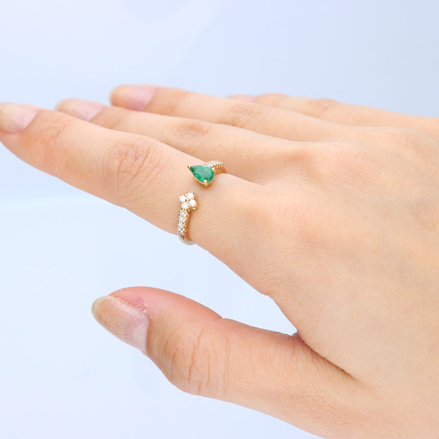 Natalia 10K Yellow Gold Pear-Cut Emerald Ring