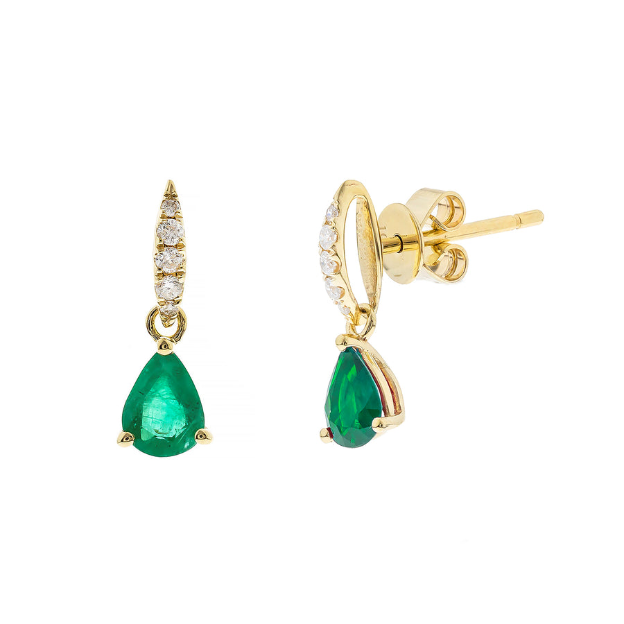 Adia 14K Yellow Gold Pear-Cut Natural Zambian Emerald Earring