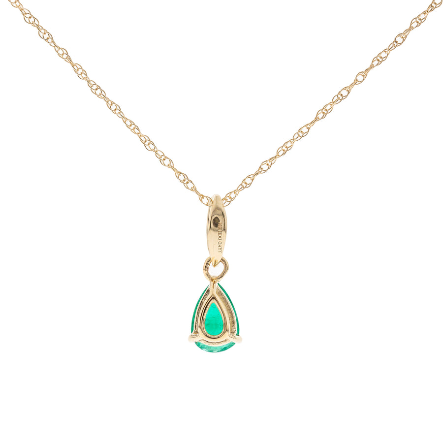 Angie 10K Yellow Gold Pear-Cut Natural Zambian Emerald Pendant