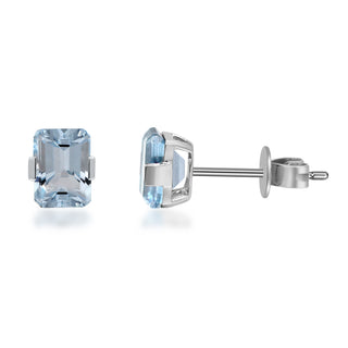 Sage 10K White Gold Emerald-Cut Aquamarine Earring