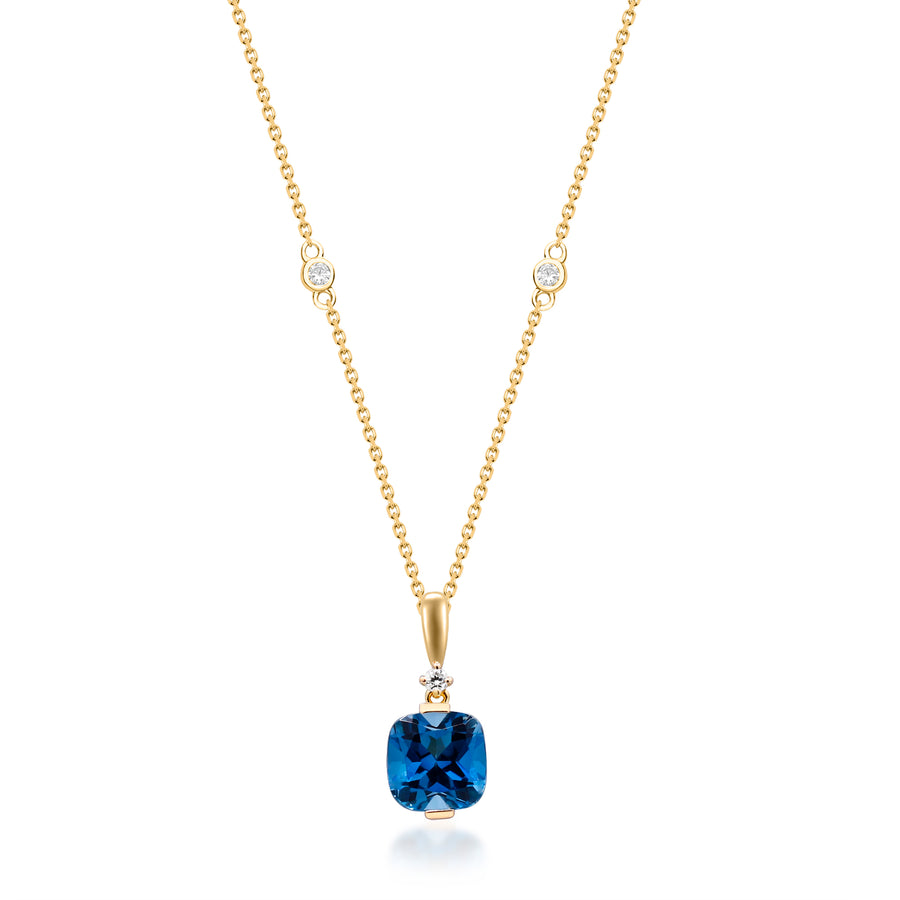 Samantha 10K Yellow Gold Cushion-Cut Brazilian London Blue Topaz Pendant