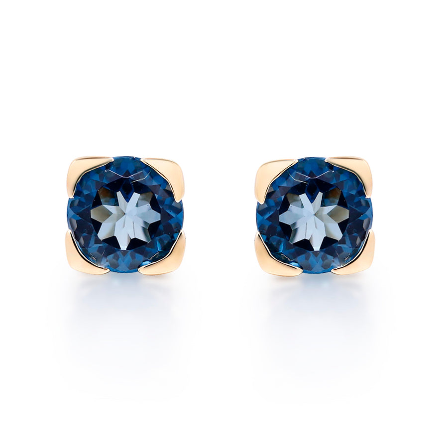 Aubrey 10K Yellow Gold Round-Cut London Blue Topaz Earring