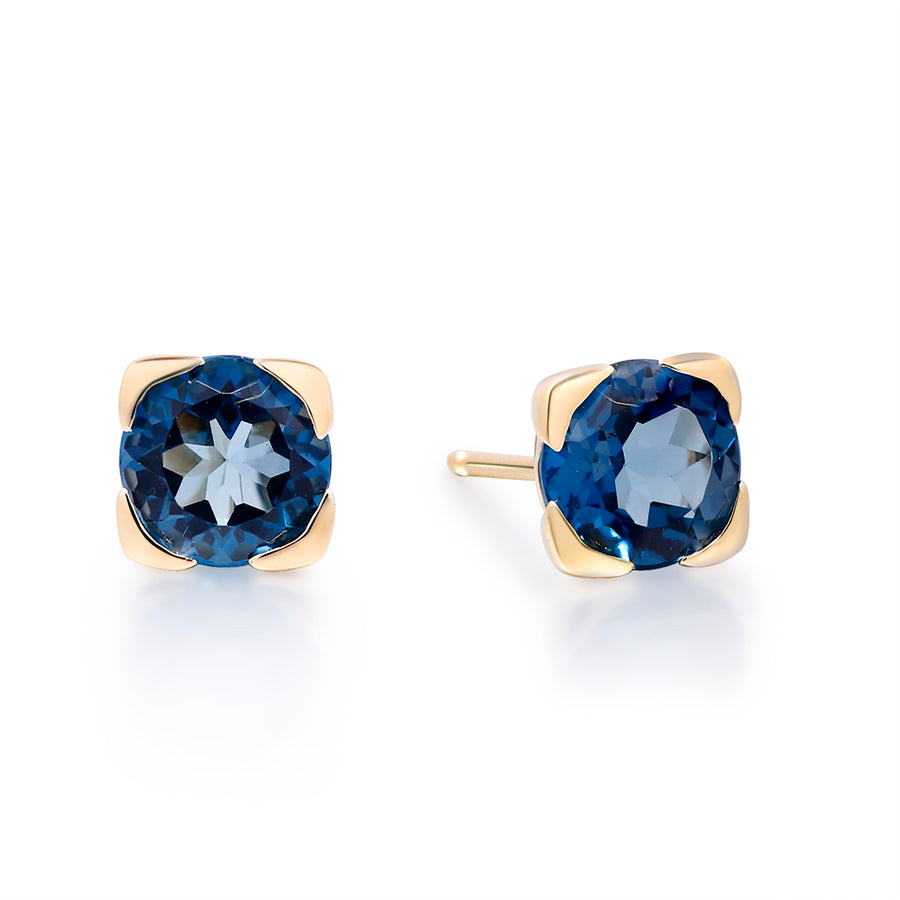 Aubrey 10K Yellow Gold Round-Cut London Blue Topaz Earring