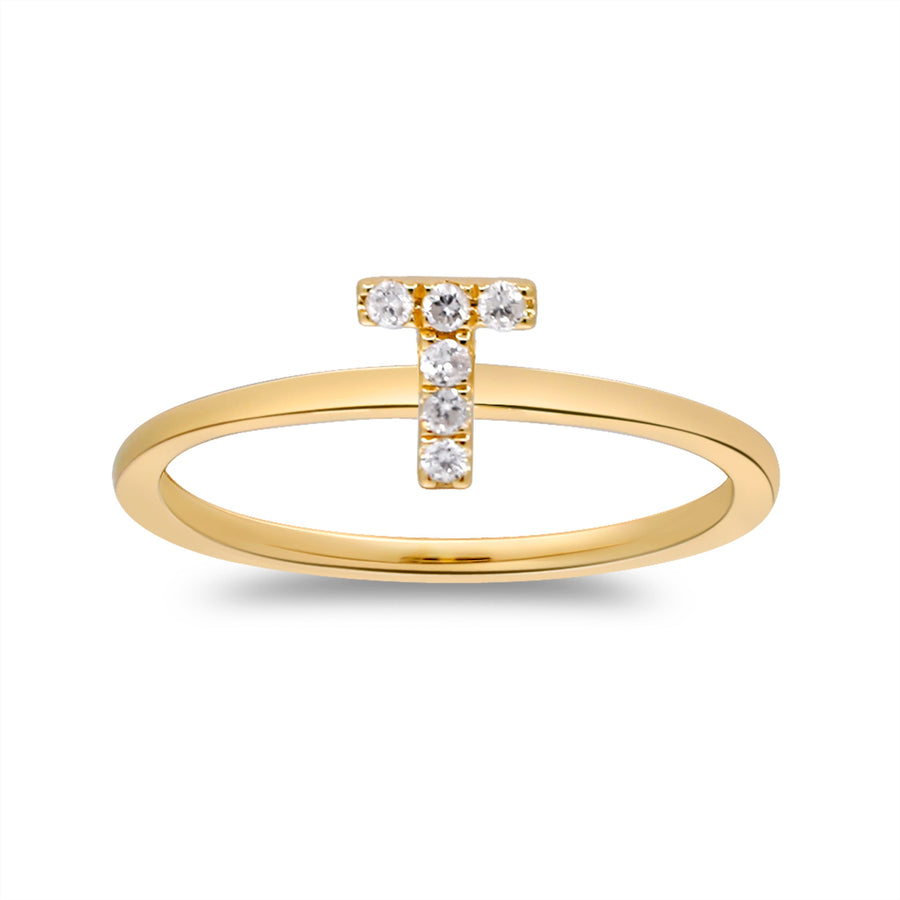 T Initial 14K Yellow Gold Round-Cut White Diamond Ring