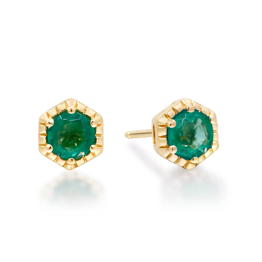 Sofia 14K Yellow Gold Round-Cut Emerald Earring