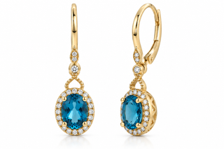 Abby 14K Yellow Gold Oval-Cut Brazilian London Blue Topaz Earrings