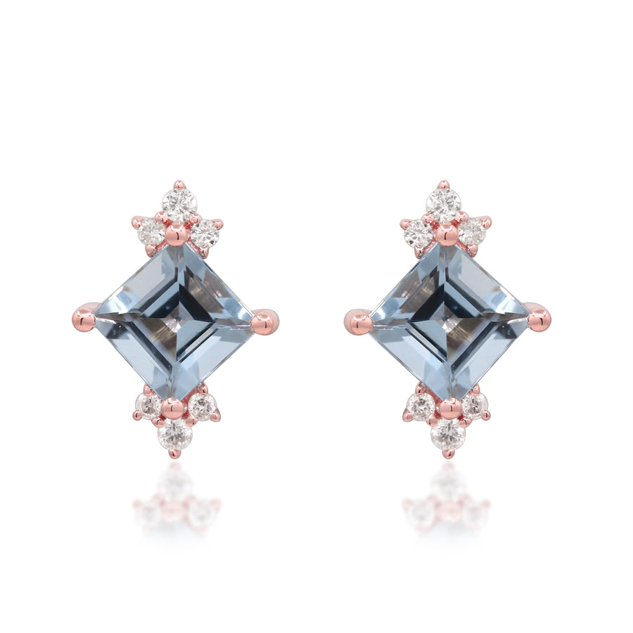 Allison 10K Rose Gold Square-Cut Brazilian Aquamarine Earrings