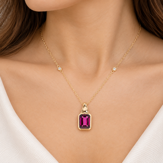 Valerie 14K Yellow Gold Emerald-Cut Rhodolite Garnet Pendant