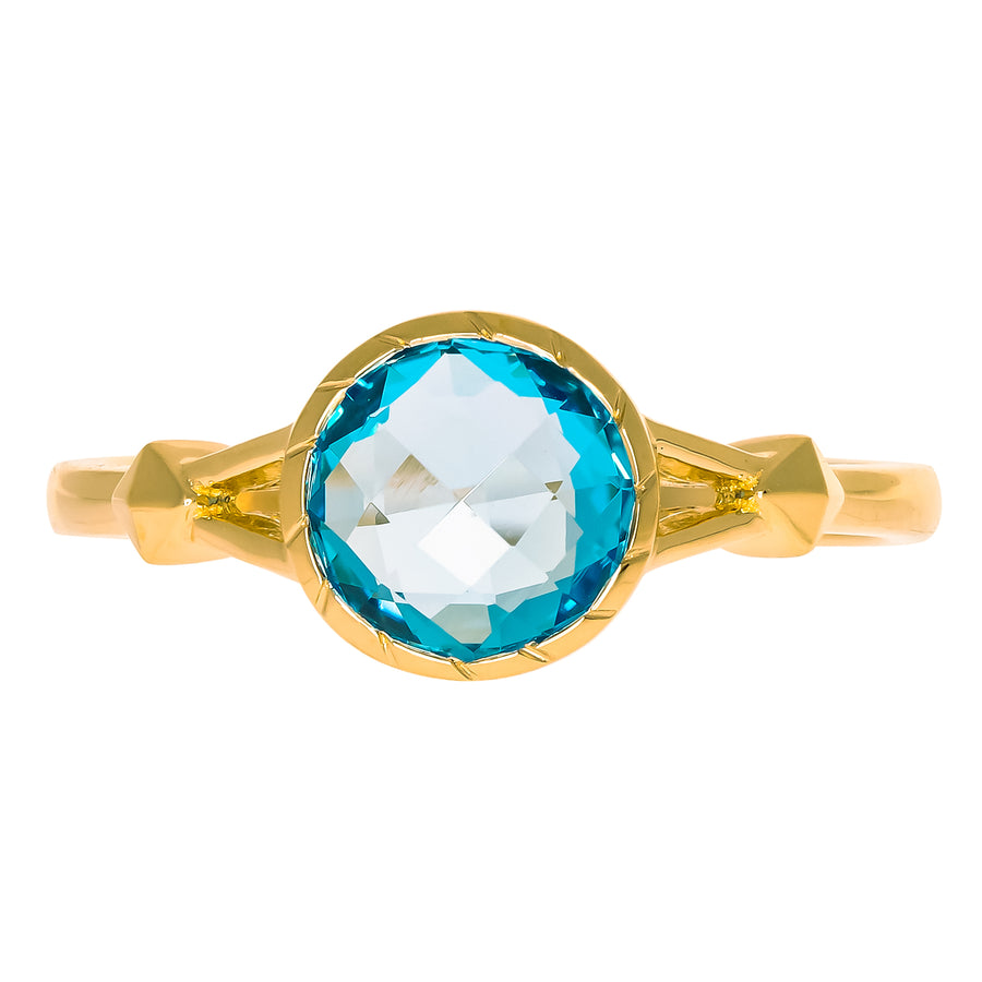 Adalynn 14K Yellow Gold Round-Cut Swiss Blue Topaz Ring