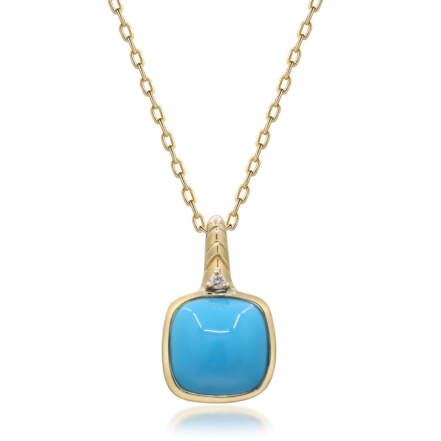 Savannah 10K Yellow Gold Cushion-Cut Arizona Turquoise Pendant