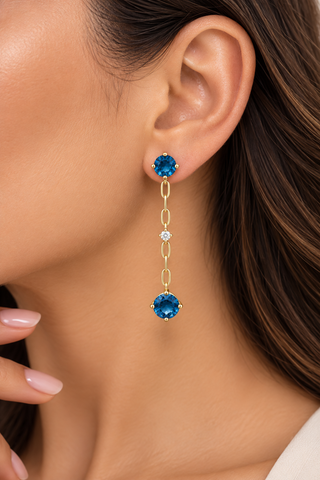 Gabriel 10K Yellow Gold Round-Cut Brazilian London Blue Topaz Earrings